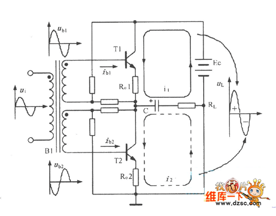 低成本的带有输入变压器的OTL电路图